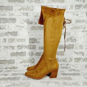 New Marc Fisher Comara Cognac Brown Faux Suede Over The Knee Boots E679